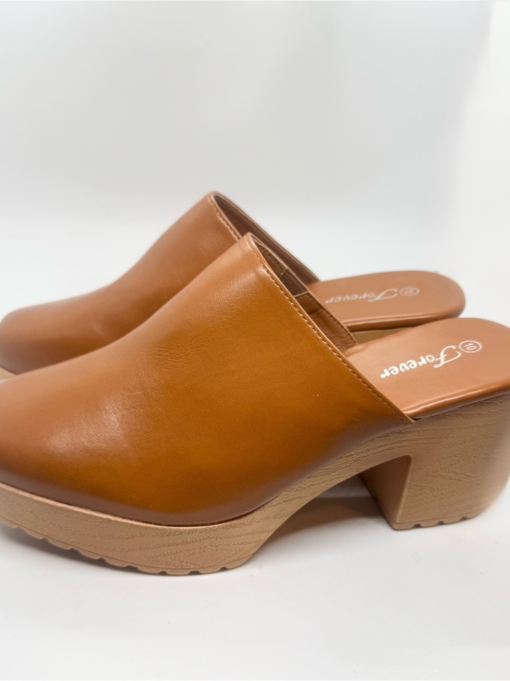Forever Women’s Tan Slip-On Block Heel Mules